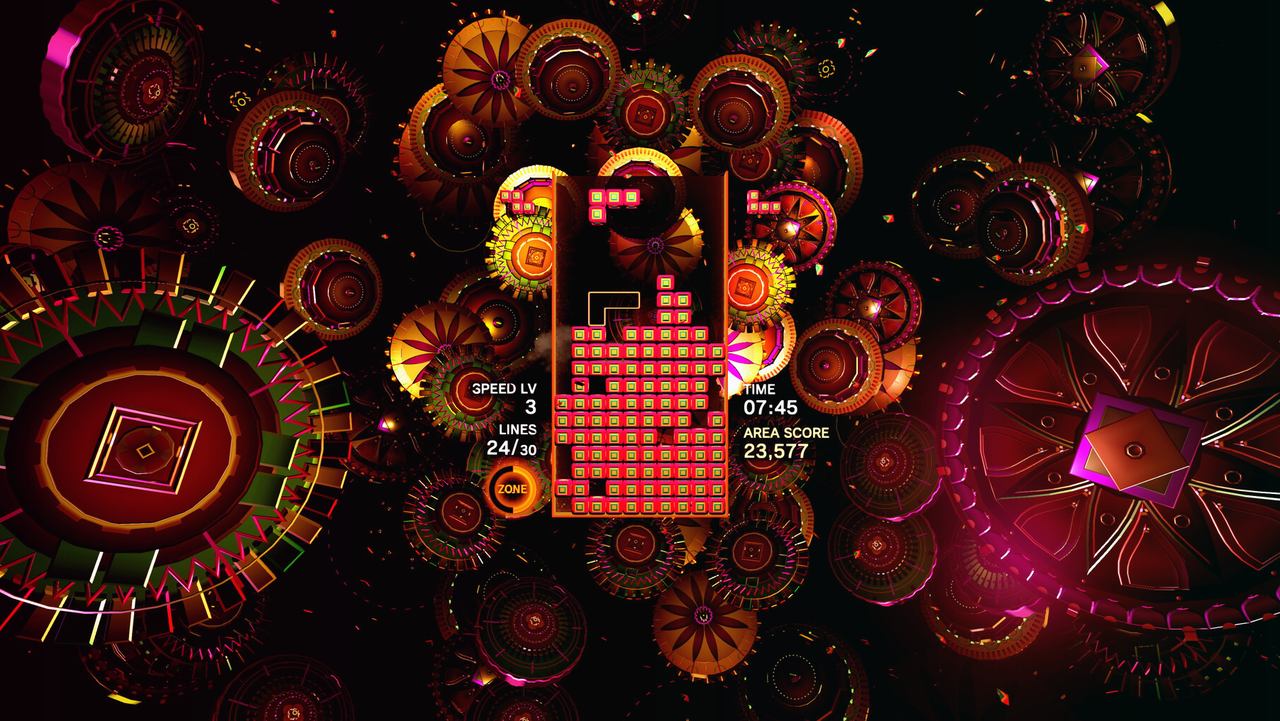 A Tetris stage framed by ornate red and gold clockwork