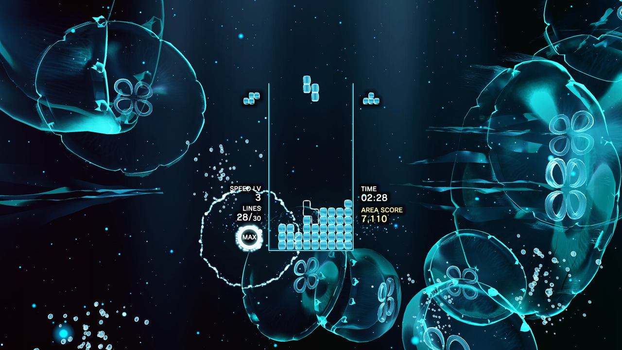 A Tetris well among translucent jellyfish in the deep sea